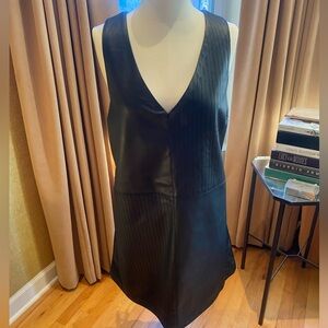 Black Sleeveless V-Neck Faux Leather Dress